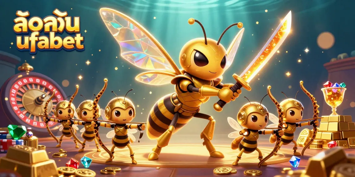 Engage with ล็อคอิน ufabet through a vibrant scene of golden characters and sparkling casino elements.