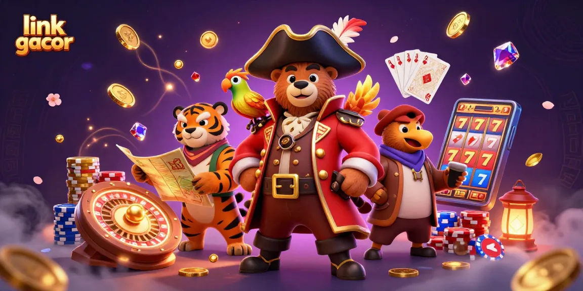 Experience thrilling wins with link gacor and magical casino elements in this vibrant illustrative scene.