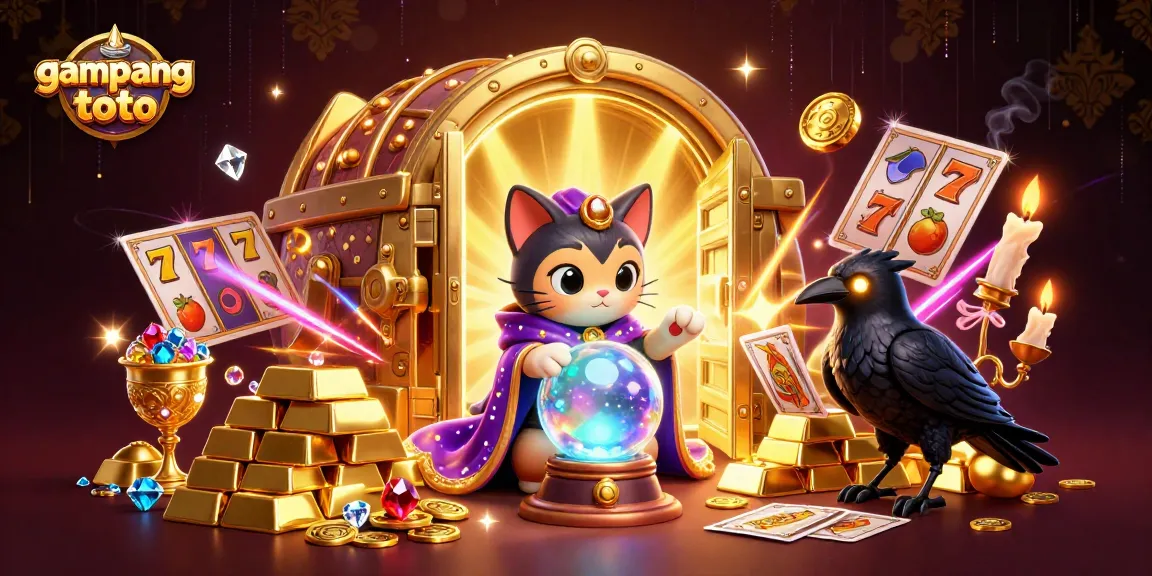 Experience the excitement of gampangtoto with a mystical cat and festive casino elements.