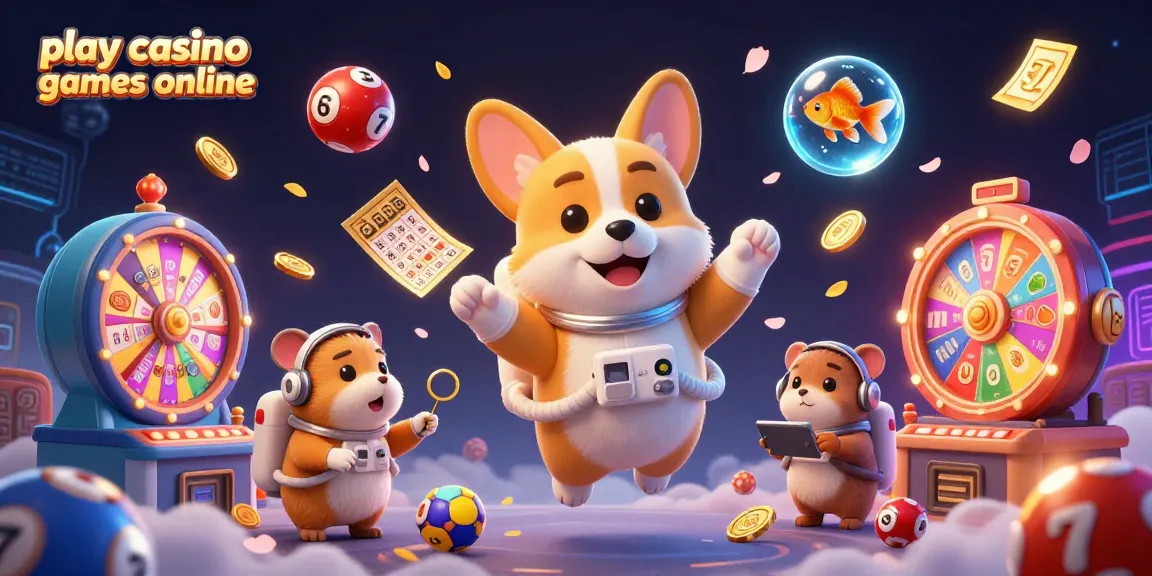 Play casino games online with a vivid scene featuring a cartoon corgi in a space casino.