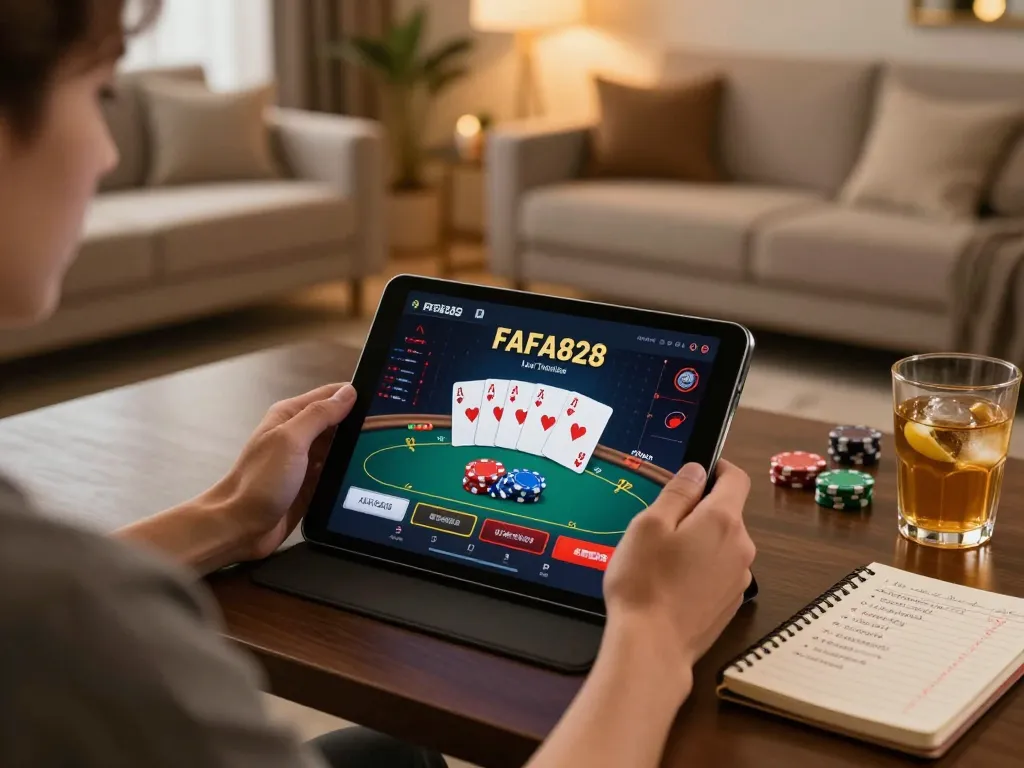เข้าร่วมเกมคาสิโนสดของ FAFA828 บนแท็บเล็ต แสดงให้เห็นถึงการเล่นเกมที่มีกลยุทธ์ในบรรยากาศที่อบอุ่น