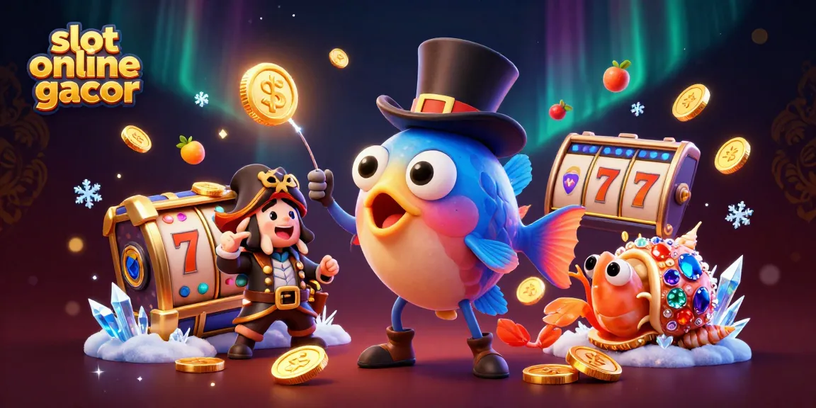Menangkan slot online gacor dengan ikan pemancing bertop hat yang menarik koin emas.