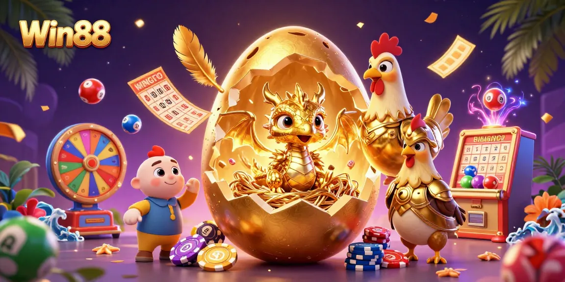 Experience the thrill of Win88 with a golden dragon and vibrant casino elements.