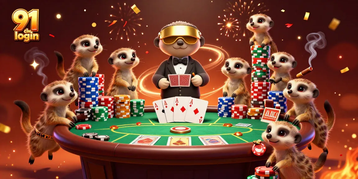 Experience the thrill of gaming with 91 club login as meerkats navigate an exciting casino.