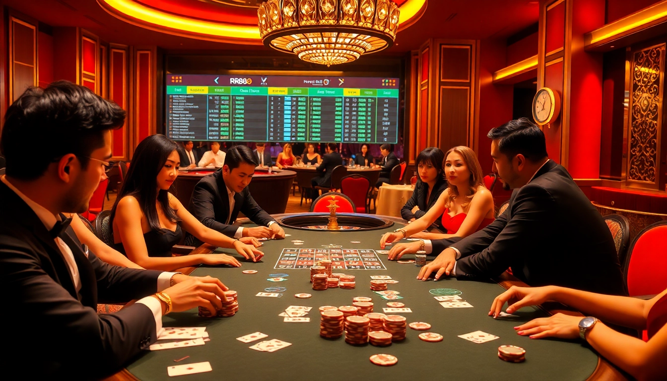 Engaged players at rr88 casino poker table enjoying vibrant gameplay