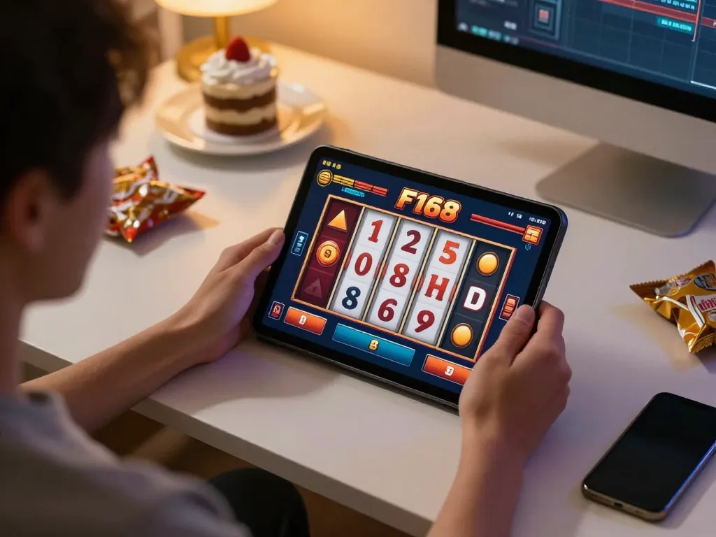 Engaging gameplay on f168slot tablet interface displaying vibrant slot reels.