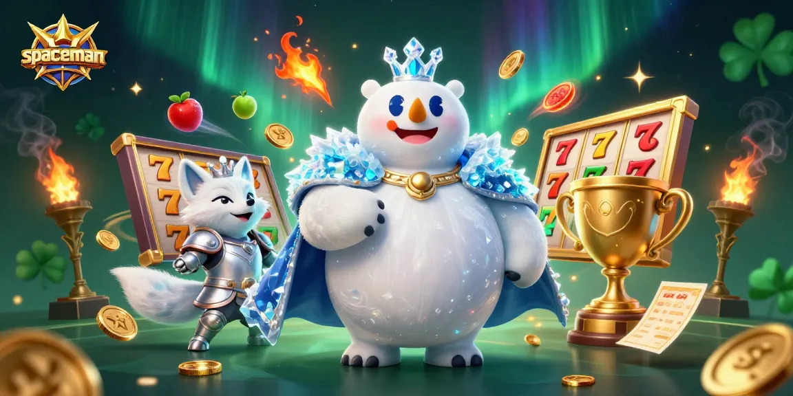 Engage with the spaceman in a vibrant casino scene full of slot reels, jackpots, and winning elements.