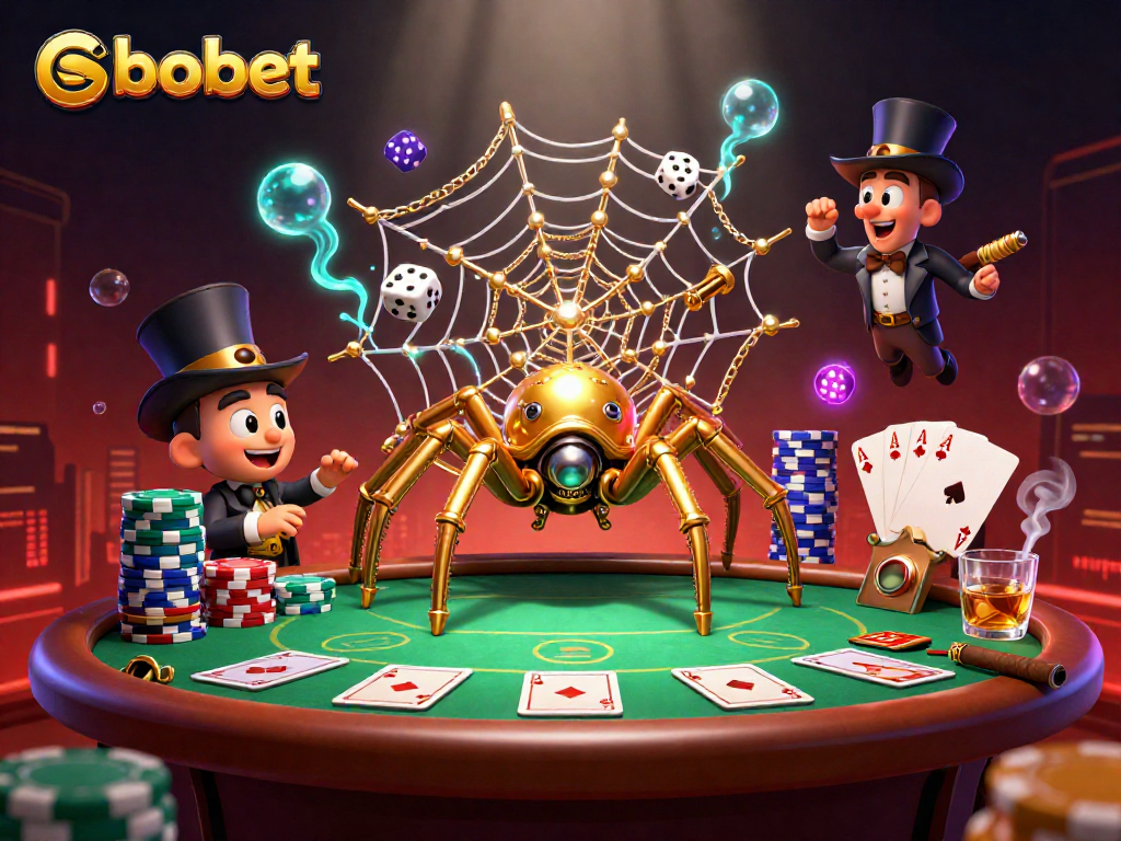 Engage with sbobet gaming: a steampunk spider capturing luck at the casino.