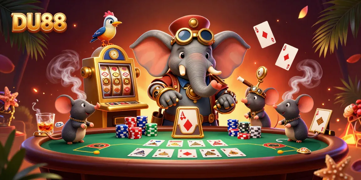 Engage with the thrilling DU88 slot machine experience in a vibrant steampunk casino setting.