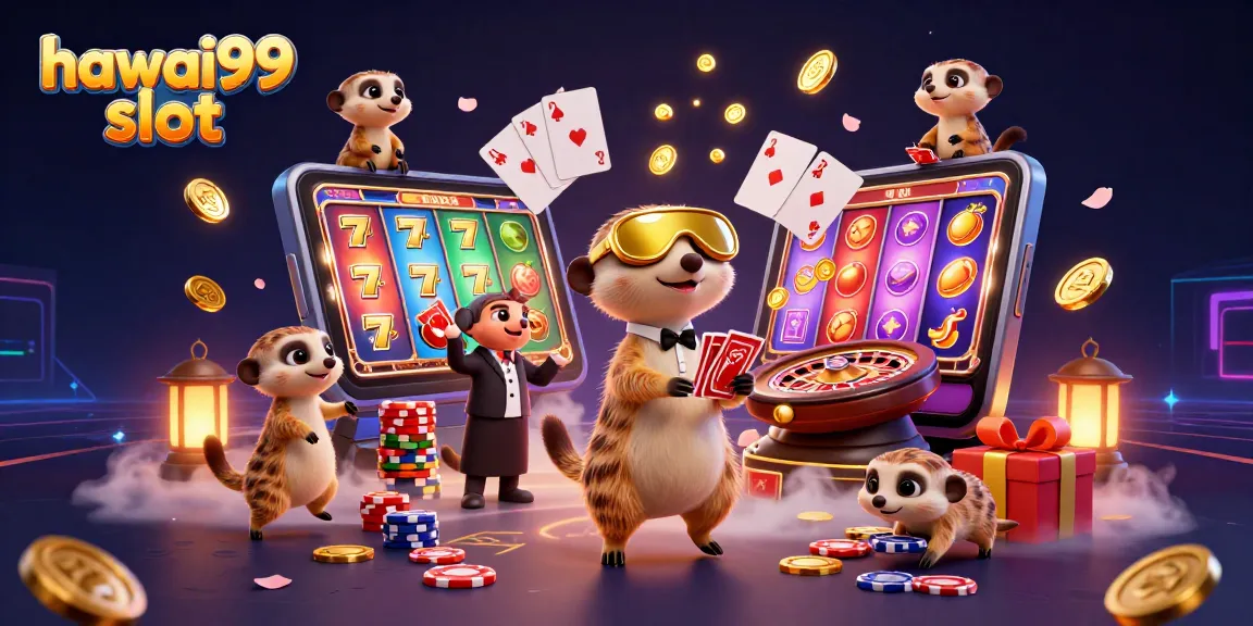 Experience the excitement of hawai99 slot with mesmerizing meerkat characters in a casino scene.