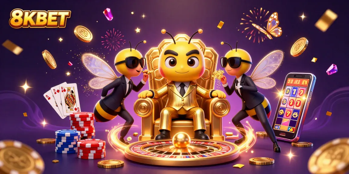 Experience thrilling games at 8KBET with a dazzling 3D illustration of casino excitement.