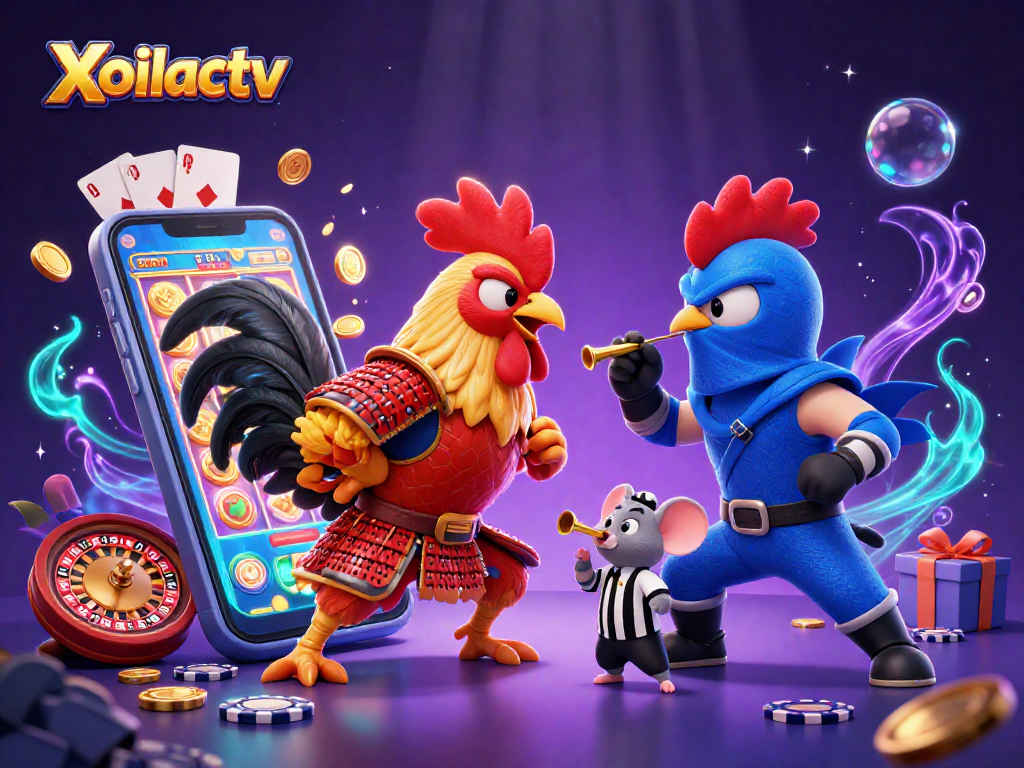 Xoilactv showcases a riveting standoff with samurai and ninja roosters amid casino elements