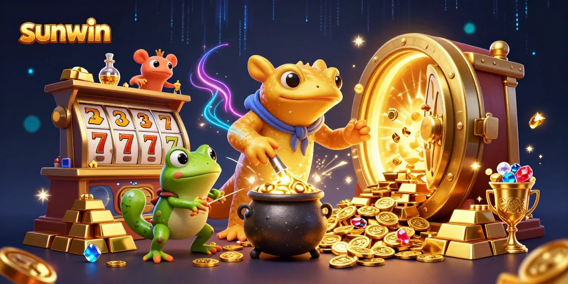 Engage with sunwin's thrilling gaming experience as golden coins emerge from a vibrant casino scene.
