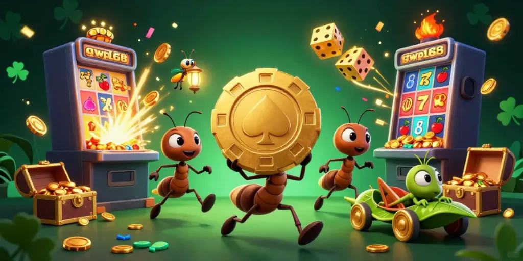 GWP168 menghadirkan heist seru dengan semut dan chip poker emas dalam Casino.