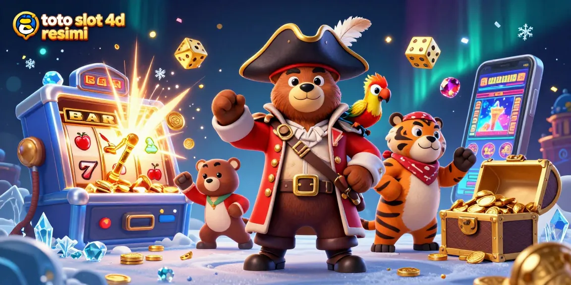 Experience excitement with toto slot 4d resmi, featuring a pirate and tiger amid a carnival of gaming action.
