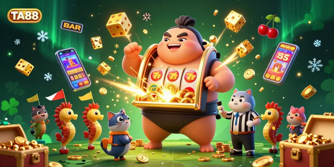 Experience the excitement of TA88 with a vibrant 3D casino scene featuring animated characters and dynamic gaming elements.