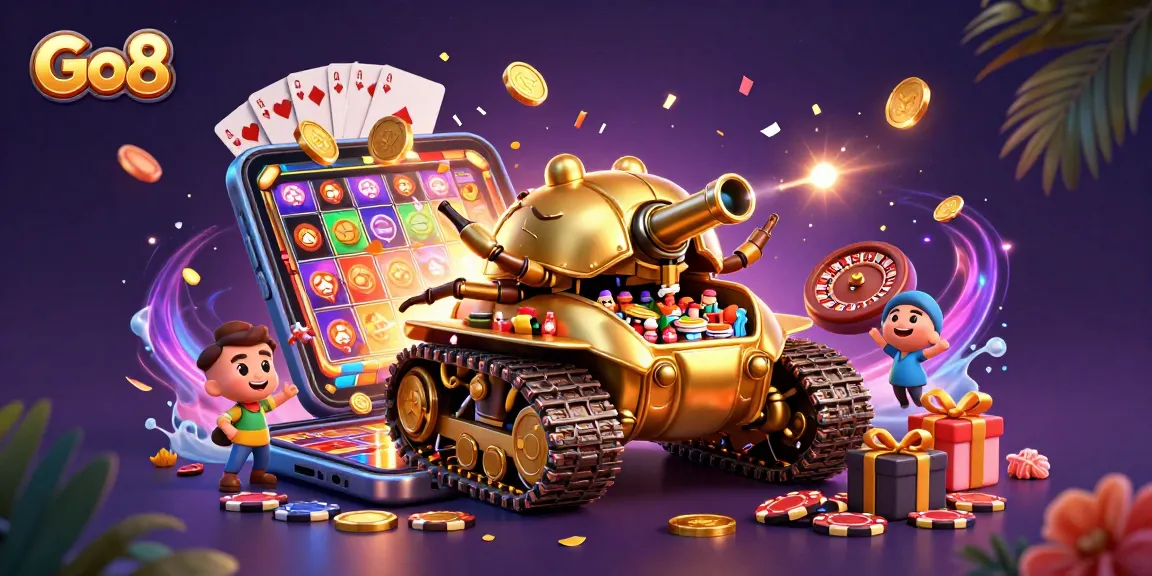 Experience excitement at Go8 with a massive golden beetle tank casino and vibrant game elements.