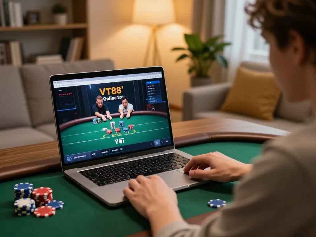 Experience online poker excitement with VT88 in a cozy home setting.