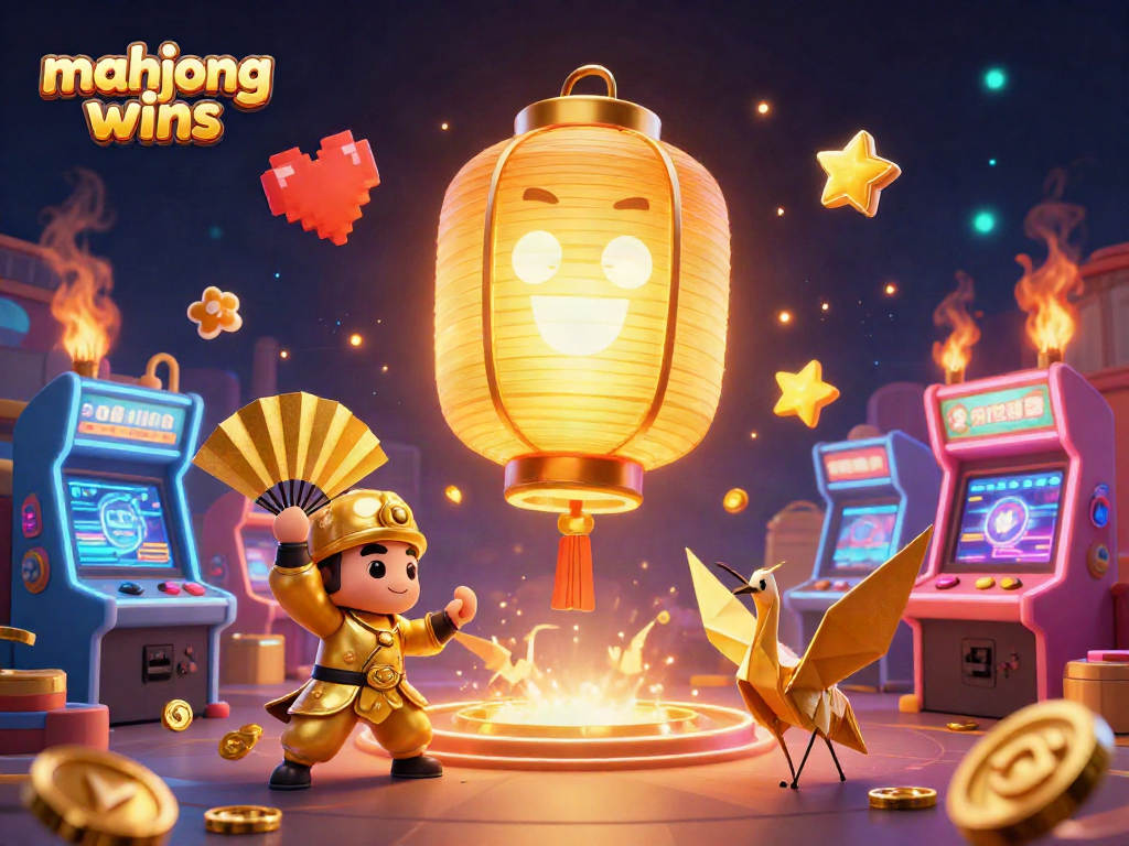 Engage in mahjong wins with a vibrant casino scene featuring lively characters and arcade elements.