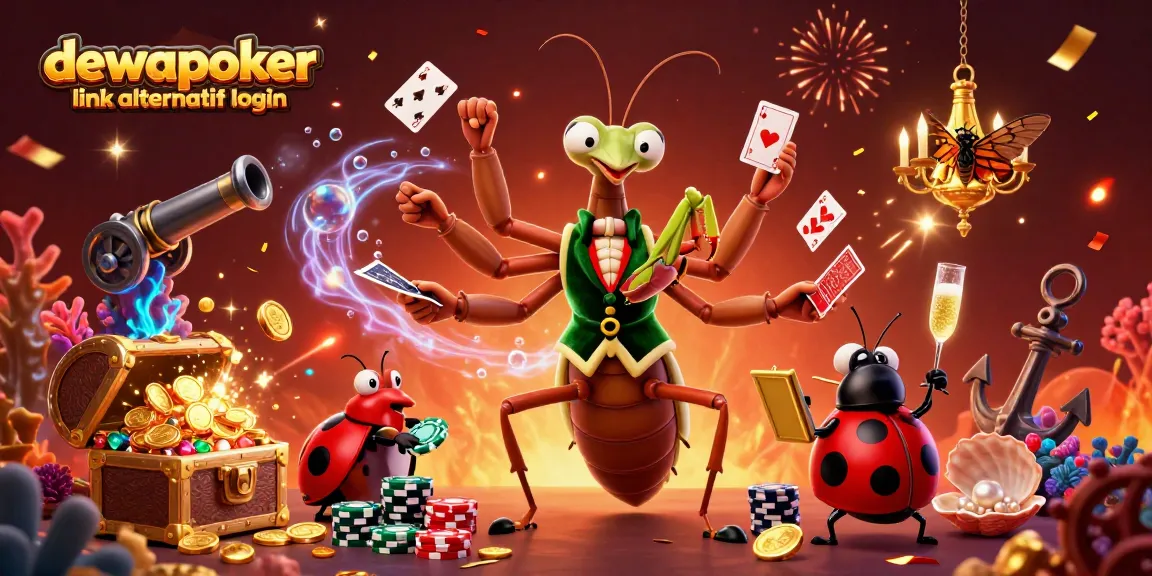 Win big with dewapoker link alternatif login as a praying mantis card sharp deals cards in a vibrant casino scene.