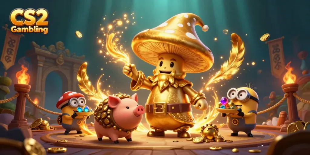 Engage in CS2 Gambling with this vibrant illustration showcasing magical elements and treasure hunting.