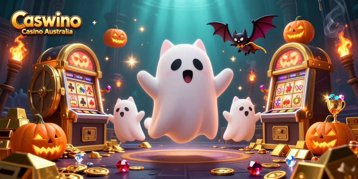 Experience the excitement of Caswino Casino Australia with this lively ghost cat and vibrant casino scene.