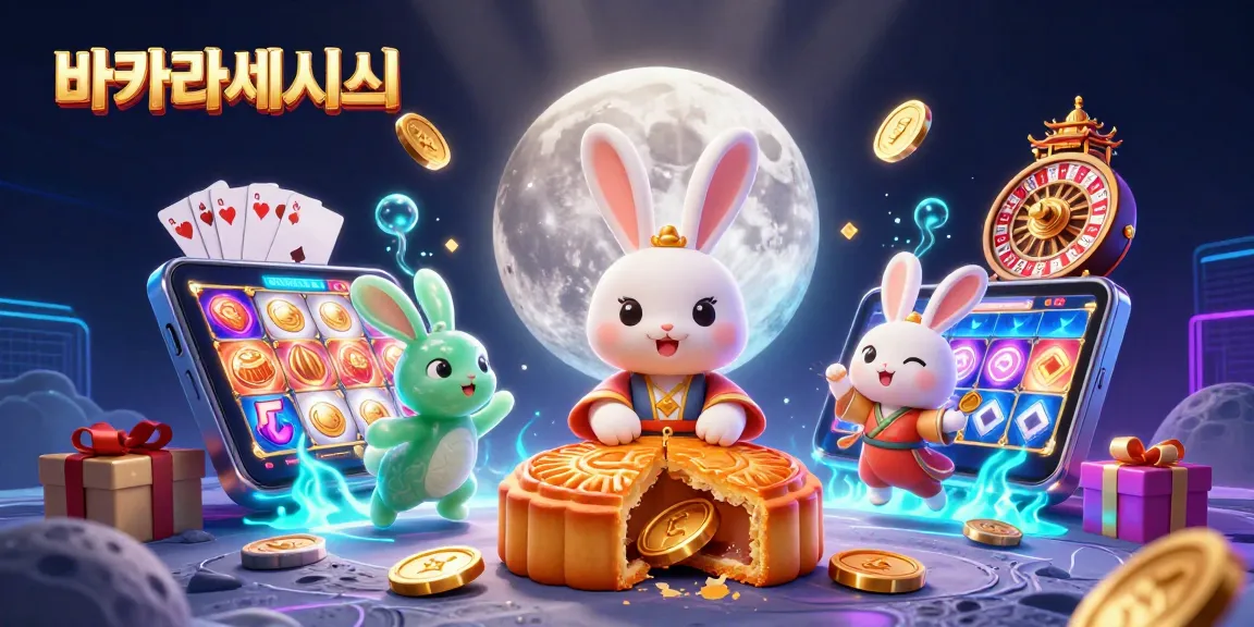 바카라사이트에서 카지노 게임을 즐기는 도깨비와 함께 황금 달을 배경으로 한 일러스트입니다.