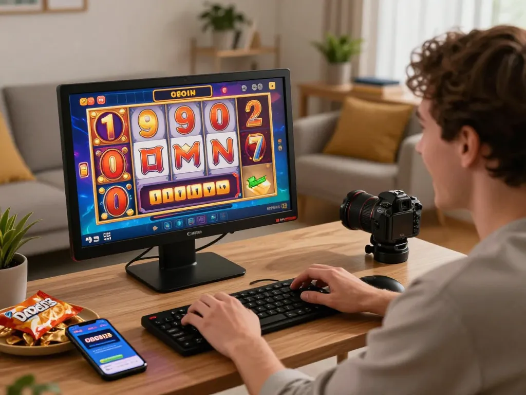 Exciting online slot gaming session on a situs gacor platform with colorful graphics and big win alerts.