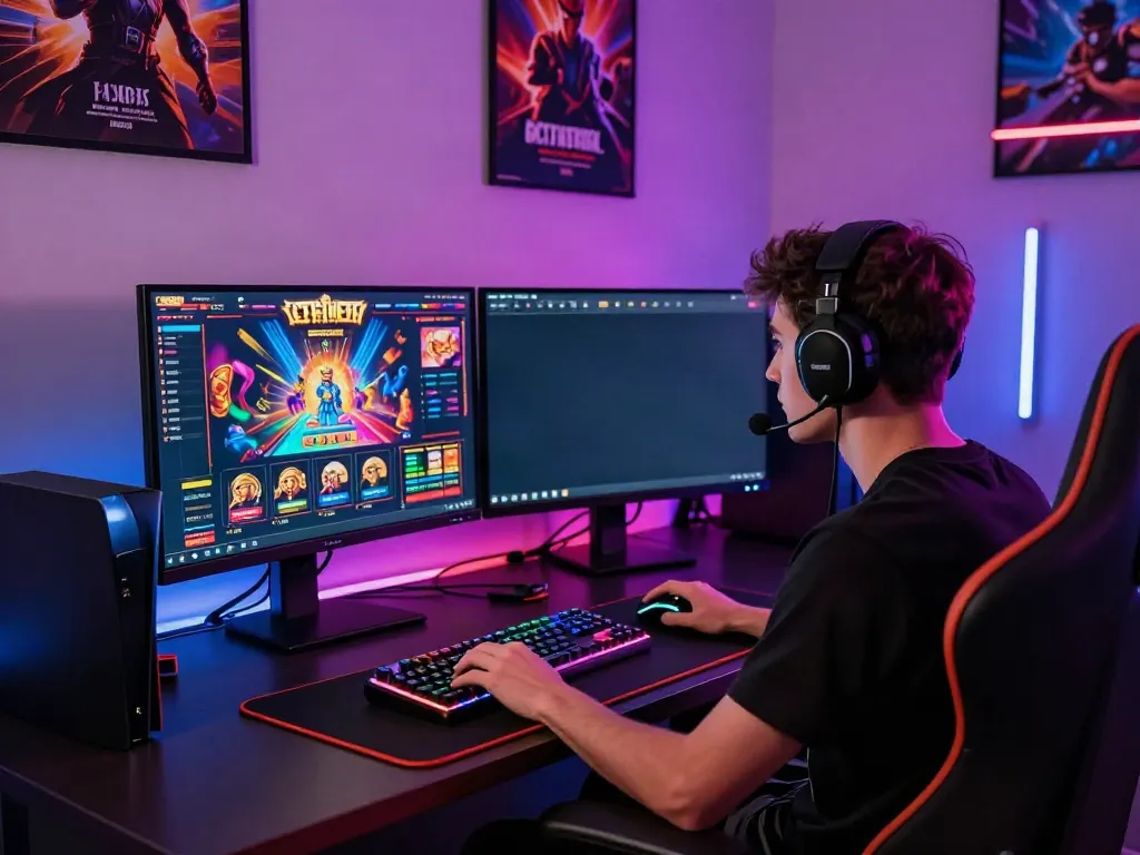 Engaging gaming setup showcasing akunjp online slot experience with vibrant graphics.