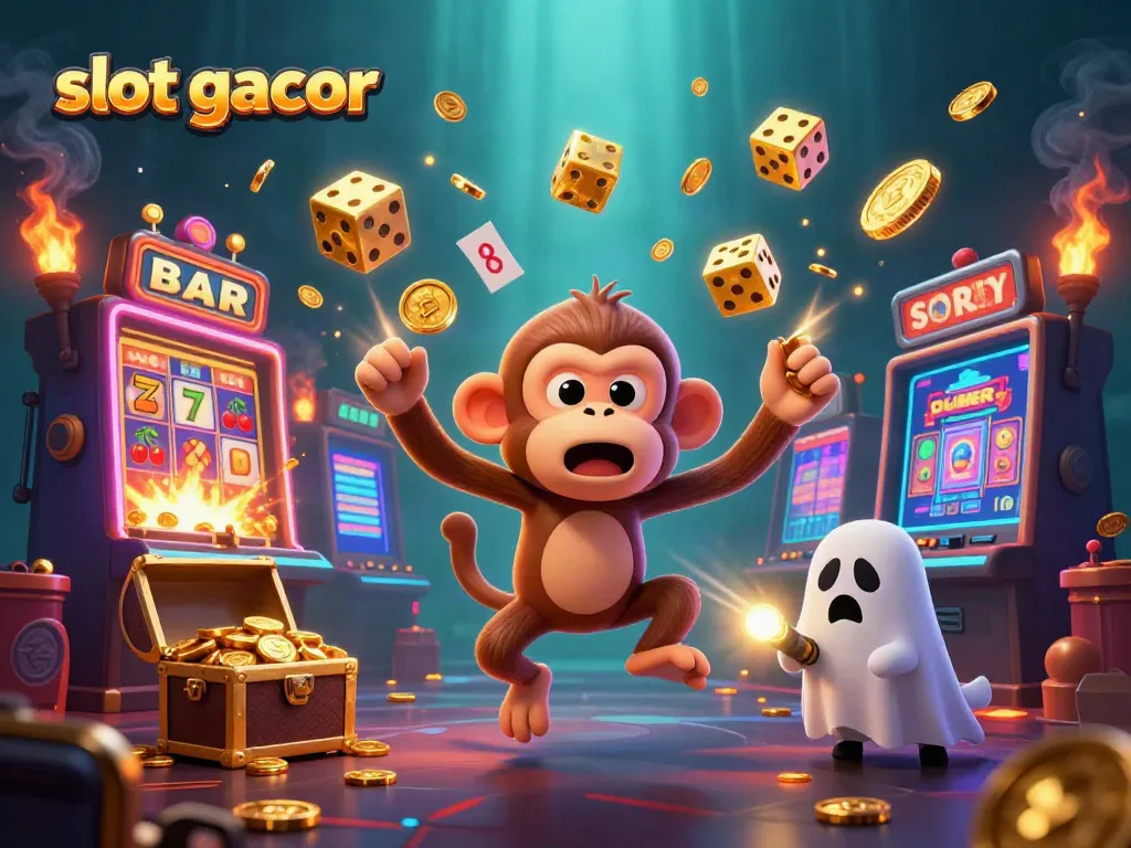 Experience the slot gacor thrill in a vibrant, dynamic haunted casino scene with gold and jackpots.