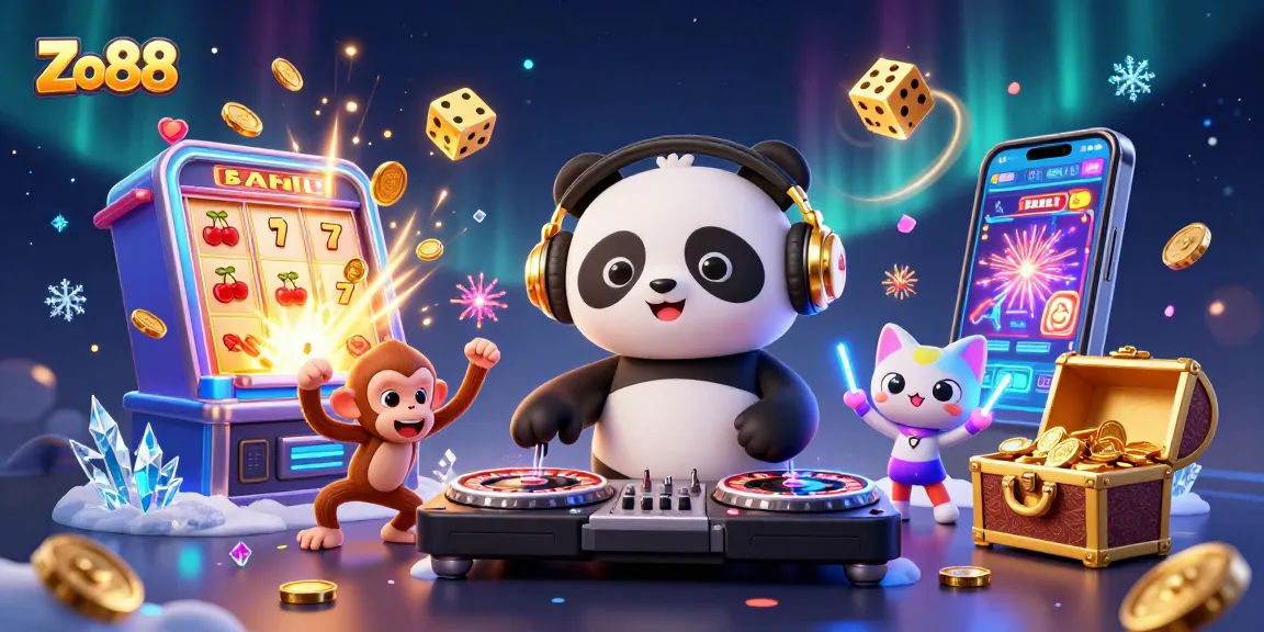 Engage in thrilling gaming action at Zo88 with vibrant characters and casino elements.