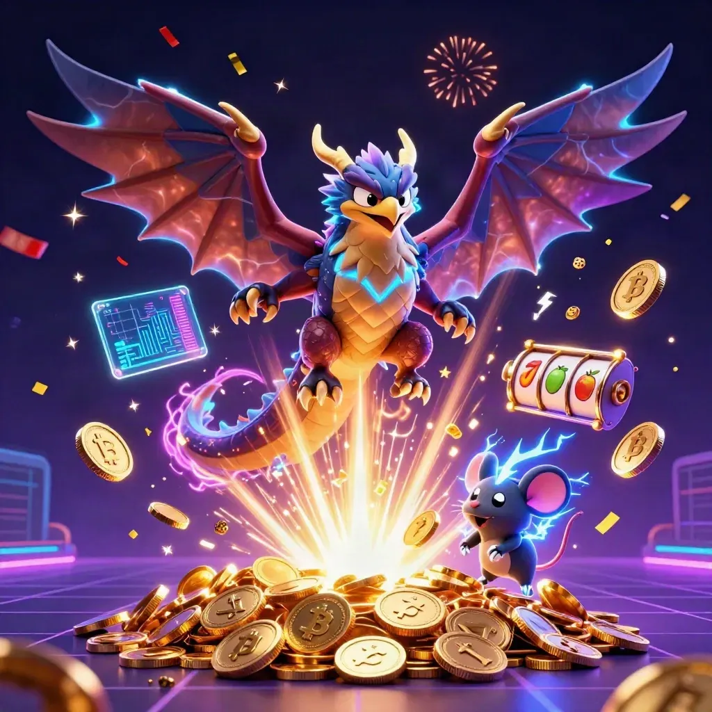 Thunder dragon, wind hawk, and crackling mouse erupt amid coins, lightning, and neon casino magic.