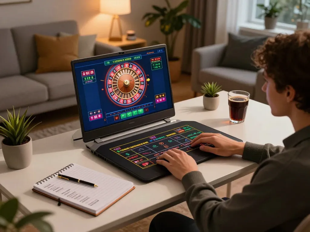 Engaging in online gaming at KO66 with vibrant roulette wheel and betting options
