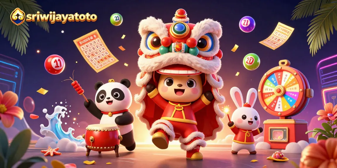 Sriwijayatoto showcases a vibrant 3D illustration filled with lottery balls and festive characters celebrating gaming.