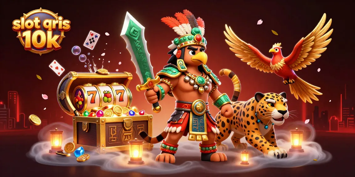 Engage with slot qris 10k action illustrated by Aztec warriors and dynamic slot game elements.