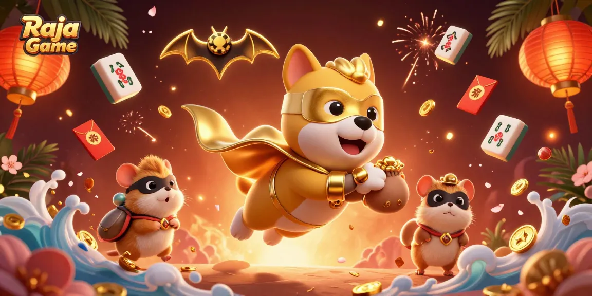 Experience exciting gameplay with Raja Game featuring a heroic dog and colorful casino elements.