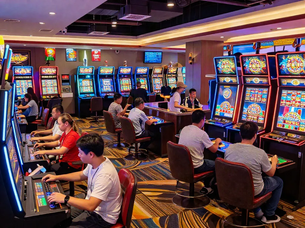 Exciting A80 gaming experience with diverse players and modern casino decor.
