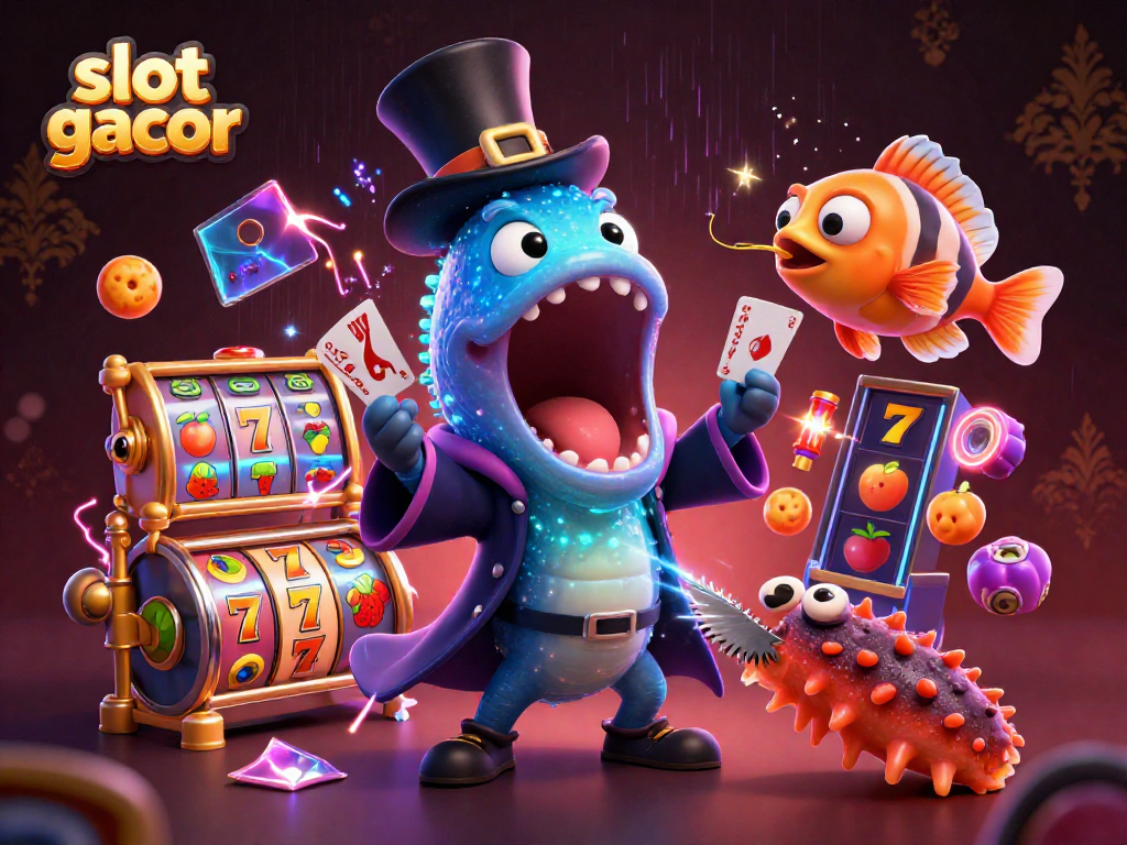 Experience the thrill of slot gacor with a captivating 3D illustration featuring playful sea creatures.