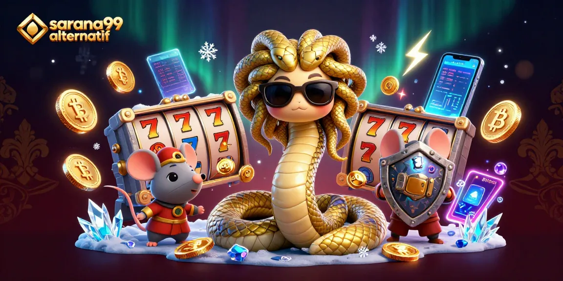 Engaging illustration of sarana99 alternatif with vibrant casino elements and playful characters.