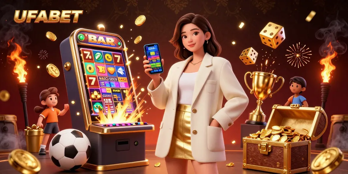 Experience thrilling sports betting and casino excitement with UFABET's vibrant gaming illustration.