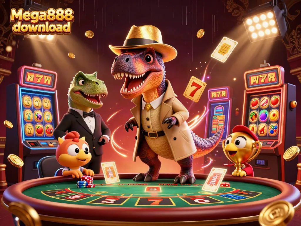 Enjoy the mega888 download experience with a unique gaming scene featuring a themed casino atmosphere.