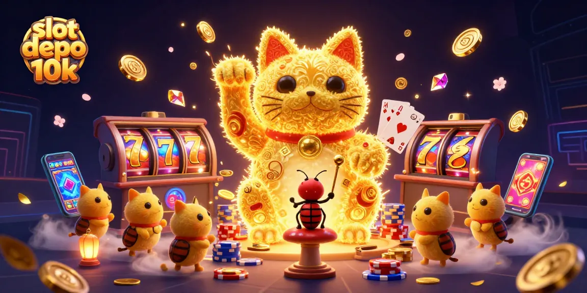 Experience the thrill of slot depo 10k with a vibrant scene of lucky symbols and golden rewards.