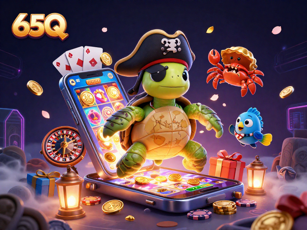Explore 65Q, a diversãod as slots e prêmios em um fundo animado e vibrante.