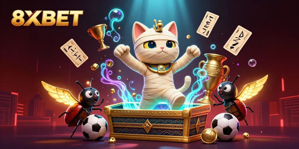 Betters engage with unique 8XBET themed casino sports betting scene filled with vibrant characters.