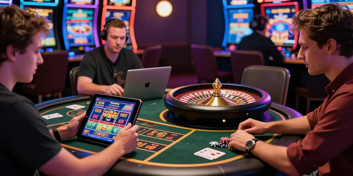 Players enjoying the best online casinos in Australia, featuring pokies and table games in a vibrant setting.
