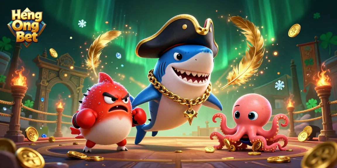 Engage in exciting adventures with Heng Ong Bet featuring a dynamic cartoon scene displaying vibrant casino elements.