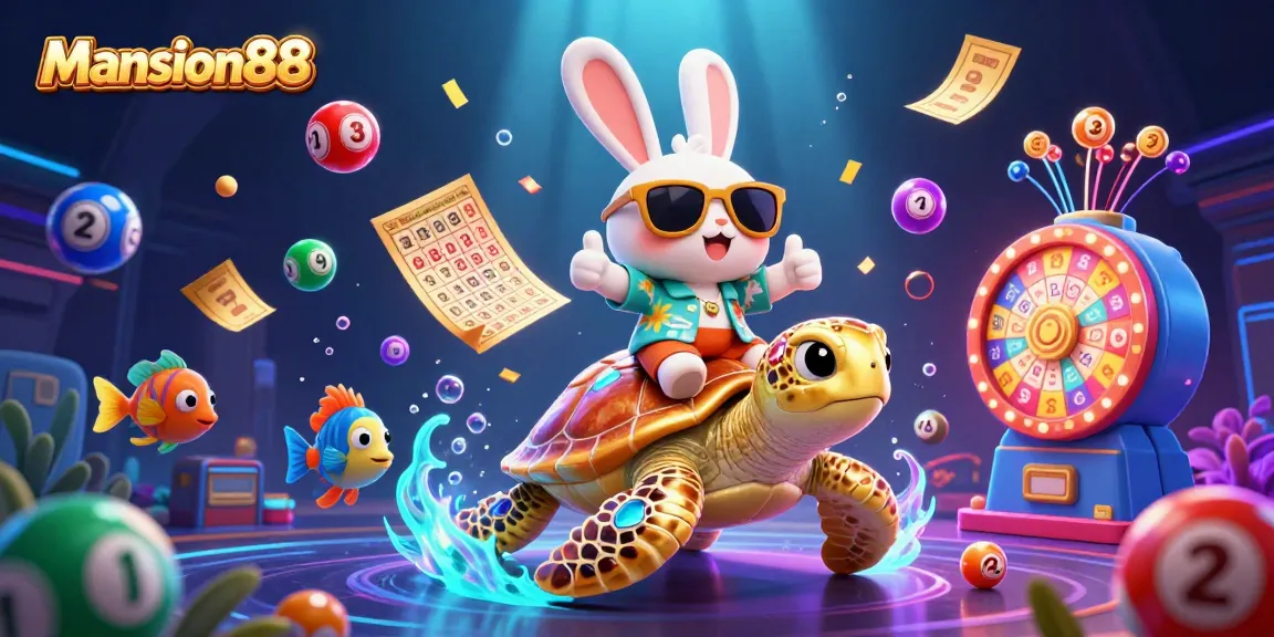 Mansion88 offers exciting gaming action with a dynamic scene featuring a lucky rabbit and colorful elements.