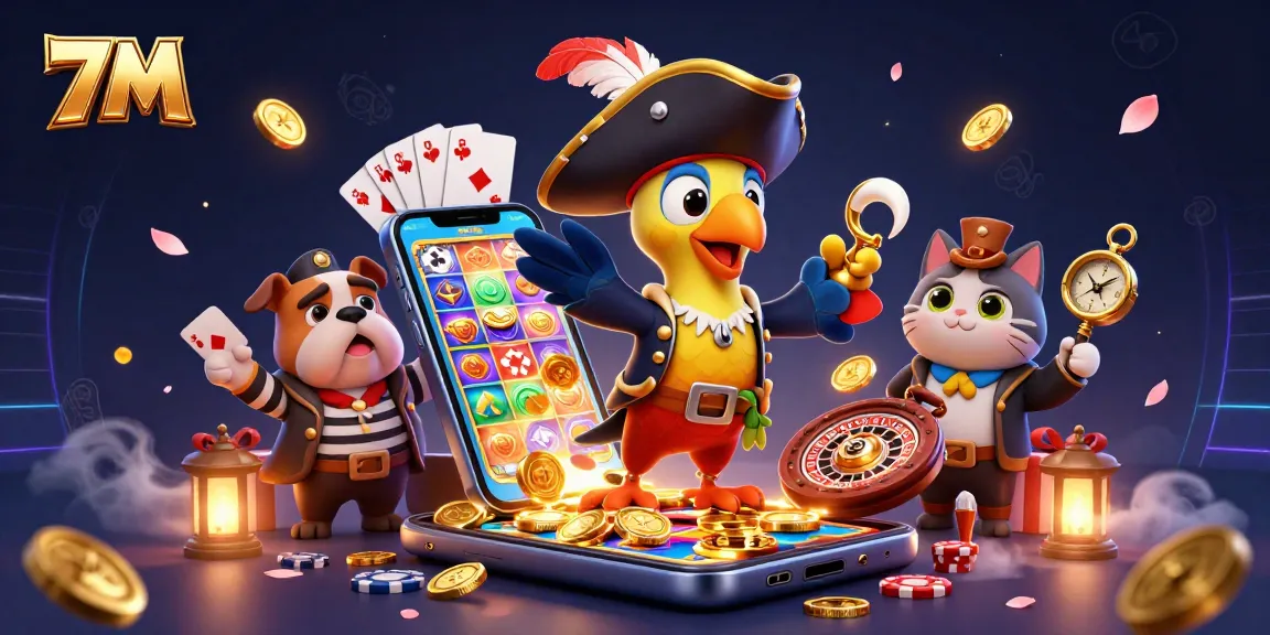7M engages players with thrilling gaming action in a vibrant casino-themed scene.
