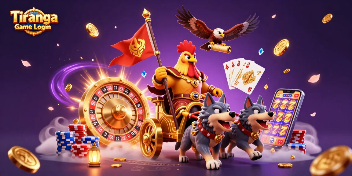 Tiranga Game Login scene filled with energetic characters, golden coins, and vibrant casino visuals.