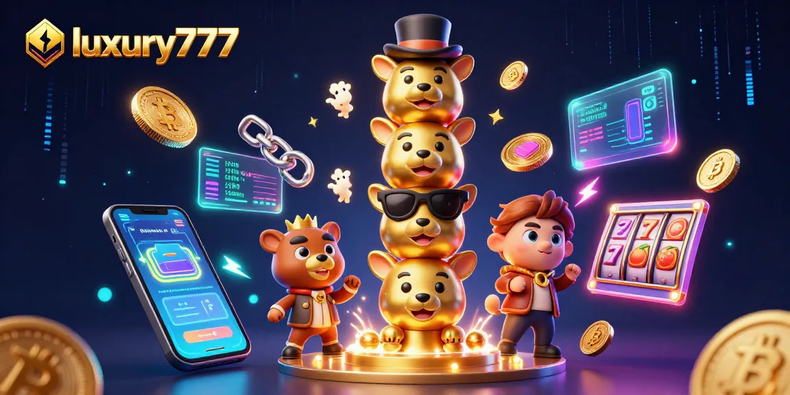 Memainkan slot jackpot dengan simbol luxury777 yang berkilau dan karakter totem 3D dalam suasana kasino yang dinamis.